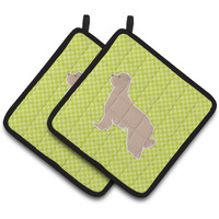 "Caroline's Treasures Pyrenean Shepherd Checkerboard green Pair of Pot Holders BB3818PTHD, 7.5HX7.5W, Multicolor"