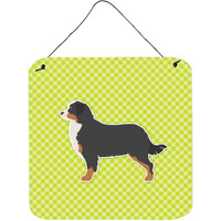 "Caroline's Treasures Bernese Mountain Dog Checkerboard Green Wall or Door Hanging Prints BB3819DS66, 6"" x 6"", Multicolor"