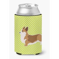 "Caroline's Treasures Corgi Checkerboard green Can or Bottle Hugger BB3820CC, Can Hugger, Multicolor"