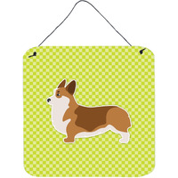 "Caroline's Treasures Corgi Checkerboard Green Wall or Door Hanging Prints BB3820DS66, 6"" x 6"", Multicolor"