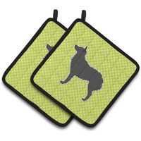 "Caroline's Treasures Croatian Sheepdog Checkerboard green Pair of Pot Holders BB3821PTHD, 7.5HX7.5W, Multicolor"