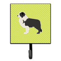 "Caroline's Treasures Black Border Collie Checkerboard Green Leash or Key Holder BB3823SH4, Small, Multicolor"