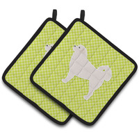 "Caroline's Treasures BB3827PTHD Polish Tatra Sheepdog Checkerboard green Pair of Pot Holders, 7.5H"" x 7.5"" W, Multicolor"