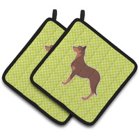"Caroline's Treasures Australian Kelpie Dog Checkerboard green Pair of Pot Holders BB3829PTHD, 7.5HX7.5W, Multicolor"