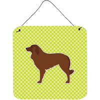 "Caroline's Treasures Portuguese Sheepdog Dog Checkerboard Green Wall or Door Hanging Prints BB3831DS66, 6"" x 6"", Multicolor"