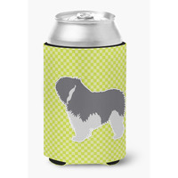 "Caroline's Treasures BB3832CC Polish Lowland Sheepdog Dog Checkerboard Green Can or Bottle Hugger, Multicolor"