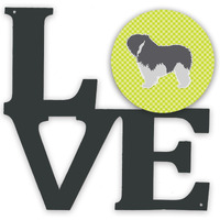 "Caroline's Treasures Polish Lowland Sheepdog Dog Checkerboard Green Metal Artwork Love wall-decor, Multicolor"