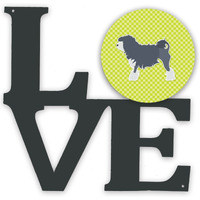 "Caroline's Treasures Lowchen Checkerboard Green Metal Artwork Love wall-decor, Multicolor"