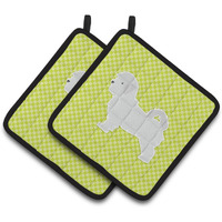 "Caroline's Treasures Maltese Checkerboard green Pair of Pot Holders BB3836PTHD, 7.5HX7.5W, Multicolor"