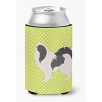 "Caroline's Treasures Japanese Chin Checkerboard green Can or Bottle Hugger BB3837CC, Can Hugger, Multicolor"