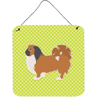 "Caroline's Treasures Pekingese Checkerboard Green Wall or Door Hanging Prints BB3838DS66, 6"" x 6"", Multicolor"