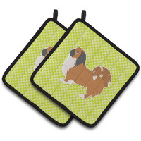 "Caroline's Treasures Pekingese Checkerboard green Pair of Pot Holders BB3838PTHD, 7.5HX7.5W, Multicolor"