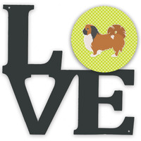 "Caroline's Treasures Pekingese Checkerboard Green Metal Artwork Love wall-decor, Multicolor"