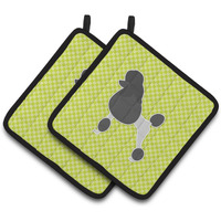 "Caroline's Treasures Poodle Checkerboard green Pair of Pot Holders BB3839PTHD, 7.5HX7.5W, Multicolor"