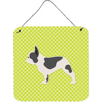 "Caroline's Treasures French Bulldog Checkerboard Green Wall or Door Hanging Prints BB3841DS66, 6"" x 6"", Multicolor"