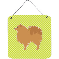 "Caroline's Treasures Pomeranian Checkerboard Green Wall or Door Hanging Prints BB3842DS66, 6"" x 6"", Multicolor"