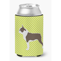 "Caroline's Treasures Boston Terrier Checkerboard green Can or Bottle Hugger BB3844CC, Can Hugger, Multicolor"