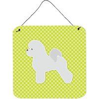 "Caroline's Treasures Bichon Frise Checkerboard Green Wall or Door Hanging Prints BB3845DS66, 6"" x 6"", Multicolor"