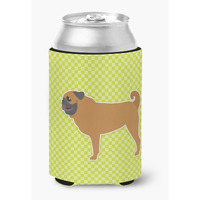 "Caroline's Treasures Pug Checkerboard green Can or Bottle Hugger BB3847CC, Can Hugger, Multicolor"