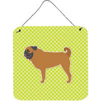 "Caroline's Treasures Pug Checkerboard Green Wall or Door Hanging Prints BB3847DS66, 6"" x 6"", Multicolor"