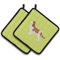 "Caroline's Treasures Cavalier King Charles Spaniel Checkerboard green Pair of Pot Holders BB3849PTHD, 7.5HX7.5W, Multicolor"