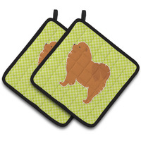 "Caroline's Treasures Chow Checkerboard green Pair of Pot Holders BB3851PTHD, 7.5HX7.5W, Multicolor"