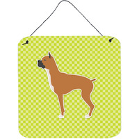 "Caroline's Treasures Boxer Checkerboard Green Wall or Door Hanging Prints BB3853DS66, 6"" x 6"", Multicolor"