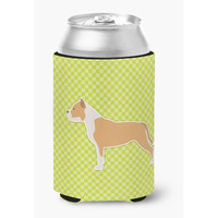 "Caroline's Treasures Staffordshire Bull Terrier Checkerboard green Can or Bottle Hugger BB3854CC, Can Hugger, Multicolor"