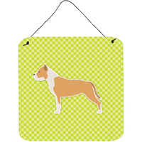 "Caroline's Treasures Staffordshire Bull Terrier Checkerboard Green Wall or Door Hanging Prints BB3854DS66, 6"" x 6"", Multicolor"