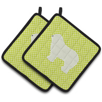 "Caroline's Treasures Komondor Checkerboard green Pair of Pot Holders BB3855PTHD, 7.5HX7.5W, Multicolor"