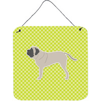 "Caroline's Treasures English Mastiff Checkerboard Green Wall or Door Hanging Prints BB3856DS66, 6"" x 6"", Multicolor"