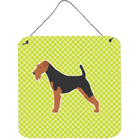 "Caroline's Treasures Airedale Terrier Checkerboard Green Wall or Door Hanging Prints BB3857DS66, 6"" x 6"", Multicolor"