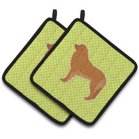"Caroline's Treasures Leonberger Checkerboard green Pair of Pot Holders BB3858PTHD, 7.5HX7.5W, Multicolor"