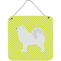 "Caroline's Treasures Samoyed Checkerboard Green Wall or Door Hanging Prints BB3859DS66, 6"" x 6"", Multicolor"