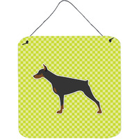 "Caroline's Treasures Doberman Pinscher Checkerboard Green Wall or Door Hanging Prints BB3860DS66, 6"" x 6"", Multicolor"