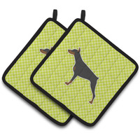 "Caroline's Treasures Doberman Pinscher Checkerboard green Pair of Pot Holders BB3860PTHD, 7.5HX7.5W, Multicolor"