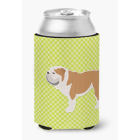 "Caroline's Treasures English Bulldog Checkerboard green Can or Bottle Hugger BB3862CC, Can Hugger, Multicolor"