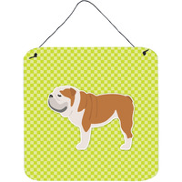 "Caroline's Treasures English Bulldog Checkerboard Green Wall or Door Hanging Prints BB3862DS66, 6"" x 6"", Multicolor"