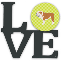 "Caroline's Treasures English Bulldog Checkerboard Green Metal Artwork Love wall-decor, Multicolor"
