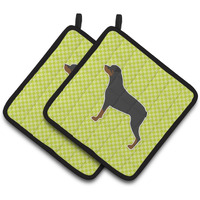 "Caroline's Treasures Rottweiler Checkerboard green Pair of Pot Holders BB3866PTHD, 7.5HX7.5W, Multicolor"