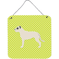 "Caroline's Treasures Dogo Argentino Checkerboard Green Wall or Door Hanging Prints BB3867DS66, 6"" x 6"", Multicolor"