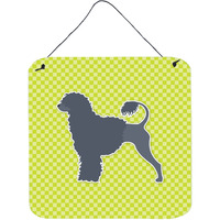 "Caroline's Treasures Portuguese Water Dog Checkerboard Green Wall or Door Hanging Prints BB3868DS66, 6"" x 6"", Multicolor"