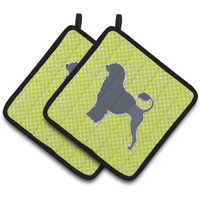 "Caroline's Treasures Portuguese Water Dog Checkerboard green Pair of Pot Holders BB3868PTHD, 7.5HX7.5W, Multicolor"