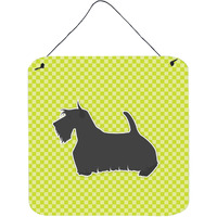 "Caroline's Treasures Scottish Terrier Checkerboard Green Wall or Door Hanging Prints BB3869DS66, 6"" x 6"", Multicolor"