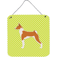 "Caroline's Treasures Basenji Checkerboard Green Wall or Door Hanging Prints BB3874DS66, 6"" x 6"", Multicolor"