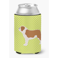 "Caroline's Treasures Saint Bernard Checkerboard green Can or Bottle Hugger BB3876CC, Can Hugger, Multicolor"