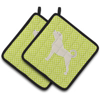 "Caroline's Treasures Anatolian Shepherd Checkerboard green Pair of Pot Holders BB3877PTHD, 7.5HX7.5W, Multicolor"