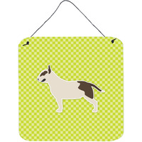 "Caroline's Treasures Bull Terrier Checkerboard Green Wall or Door Hanging Prints BB3878DS66, 6"" x 6"", Multicolor"