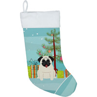 "Caroline's Treasures Merry Christmas Tree Pug Cream Stocking, Large, Multicolor"