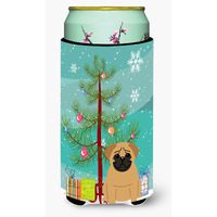 "Caroline's Treasures Merry Christmas Tree Pug Brown Tall Boy Beverage Insulator Hugger BB4132TBC, Multicolor"